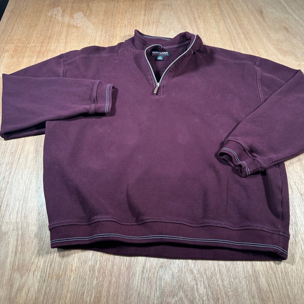 Kirkland Signature Quarter Zip Pullover Mens XL Burgundy Cotton Casual Sweater